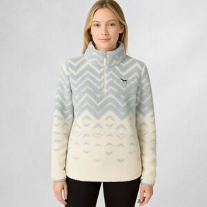 PINK Sherpa Quarter-Zip Pullover Sweater Women’s Size L Blue White